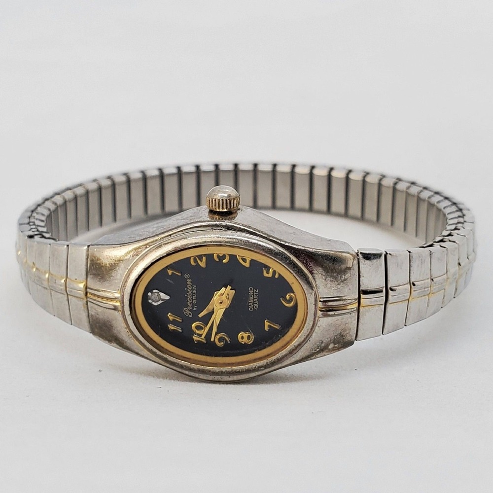 Precision Gruen Women's Watch Silver Gold Dual Tone Stretch Band 6" New‎ Battery
